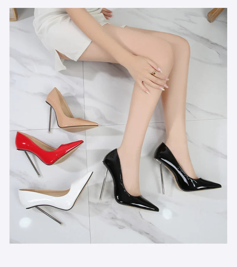 European And American Fashion Single Shoes European Station Pointed Toe Metal Thin Heel Elegant Women's Shoes High Heels Simple