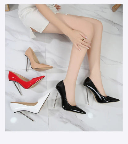 European And American Fashion Single Shoes European Station Pointed Toe Metal Thin Heel Elegant Women's Shoes High Heels Simple