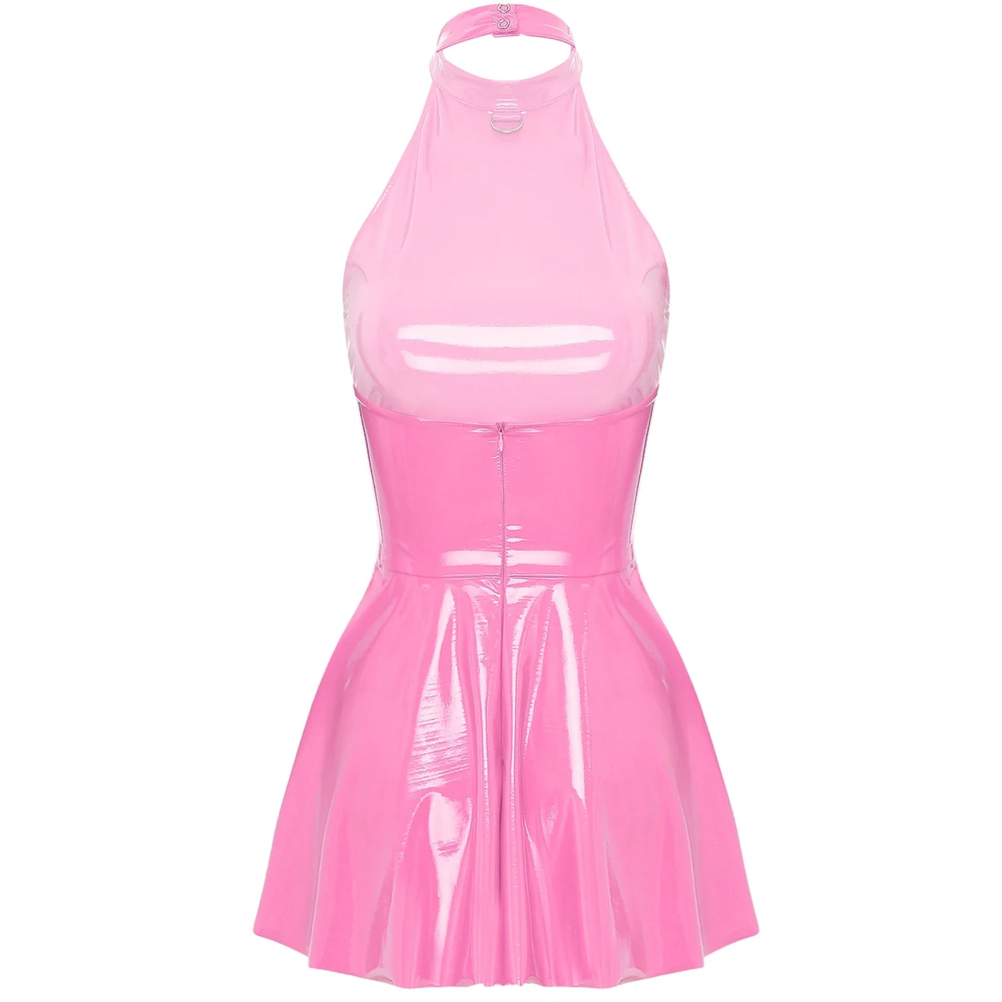 Glossy Patent Leather Glossy Mini A-Line Latex Dress for Womens Swing Skirt Skater Bodycon Mini Dress Rave Disco Party Clubwear