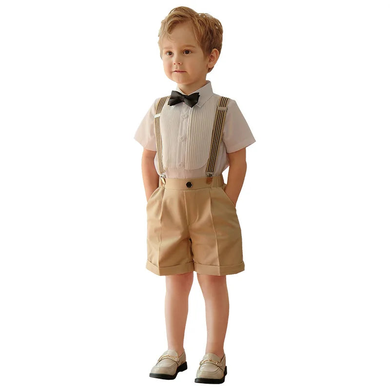 Summer Children Boys Suits For Wedding Formal Kids Children Boys Strap Suit Set Elegant Kids Boys Wedding Birthday Party Costume