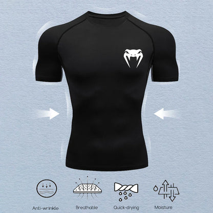 Men's Compression Shirts Fitness Snake Print Gym Shirts Quick Dry Rashguard Short Sleeve Sportswear Jogging Tops Tees Summer