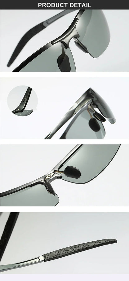 Aluminum Photochromic Sunglasses Men Polarized Day Night Driving Chameleon Glasses Anti-Glare Change Color Sun Glasses UV