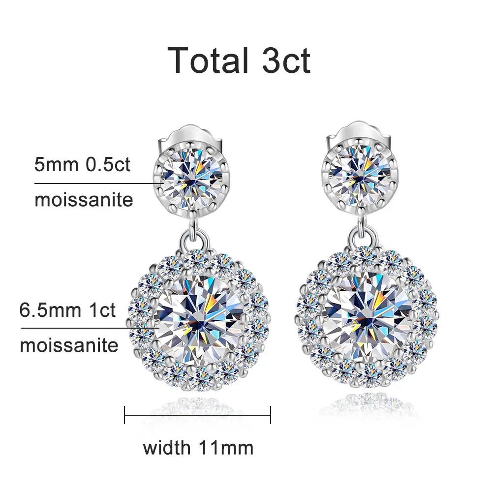 6.5mm Moissanite Earring 925 Sterling Silver GRA Certified Round Cut Moissanite Drop Earrings for Women Wedding Jewelry