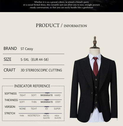 High-quality striped suits for men slim fit luxurious and elegant men's business suit 3-piece set party full men's suit