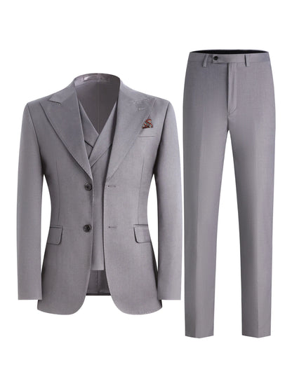 Men's 3-Piece Solid Suit Set Peak Lapel Blazer Jacket Vest Pants for Wedding Business Prom Tuxedo
