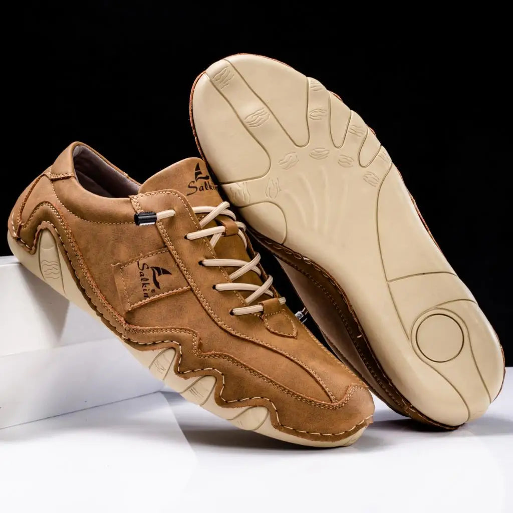 Spring Handmade Leather Casual Men Shoes Design Fashion Sneakers Man Loafers Breathable Soft Flat Shoes Driving Shoes