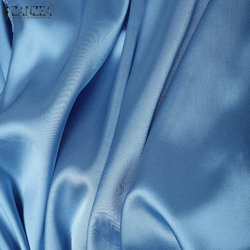Women Shiny Satin Blouses Elegant Wrapped V-Neck Sleeveless Tops 2025 Summer Office Commuting Belted Party Blusas Mujer