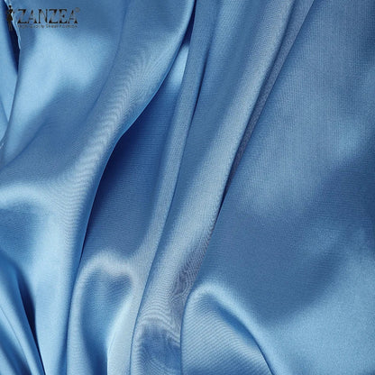 Women Shiny Satin Blouses Elegant Wrapped V-Neck Sleeveless Tops 2025 Summer Office Commuting Belted Party Blusas Mujer