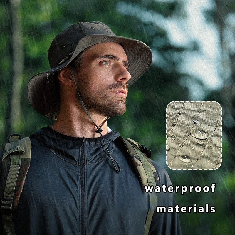 Men Bucket Hat Letter Embroidery Leather Label Cowboy Hat Waterproof Outdoor