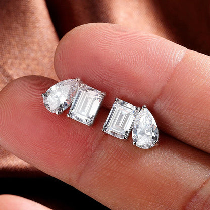 18k Plated Pear Cut Moissanite Stud Earrings Women Wedding Jewelry 4 Gems Lab Diamond Earring Emerald Cut Solid Silver