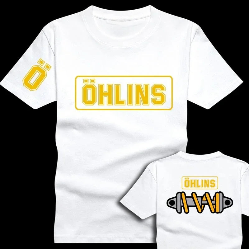 Tees Men Ohlins Shock Suspension Car Motorcycle Sport Racing T Shirt Summer Casual Oversized men's Short sleeve