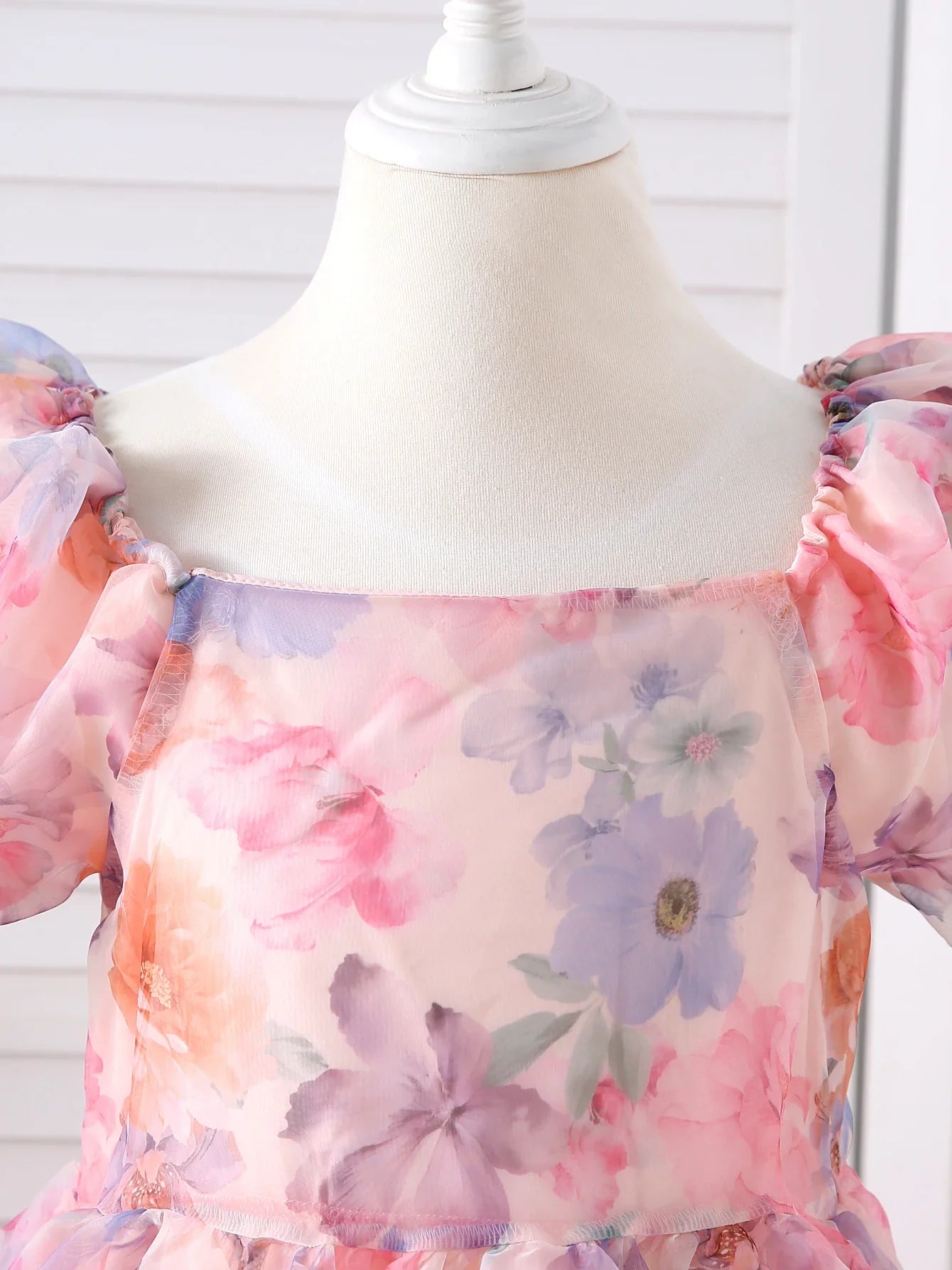 Summer New Girl Bubble Sleeve Colorful Flower Printed Princess Dress Cute Fashion Dress