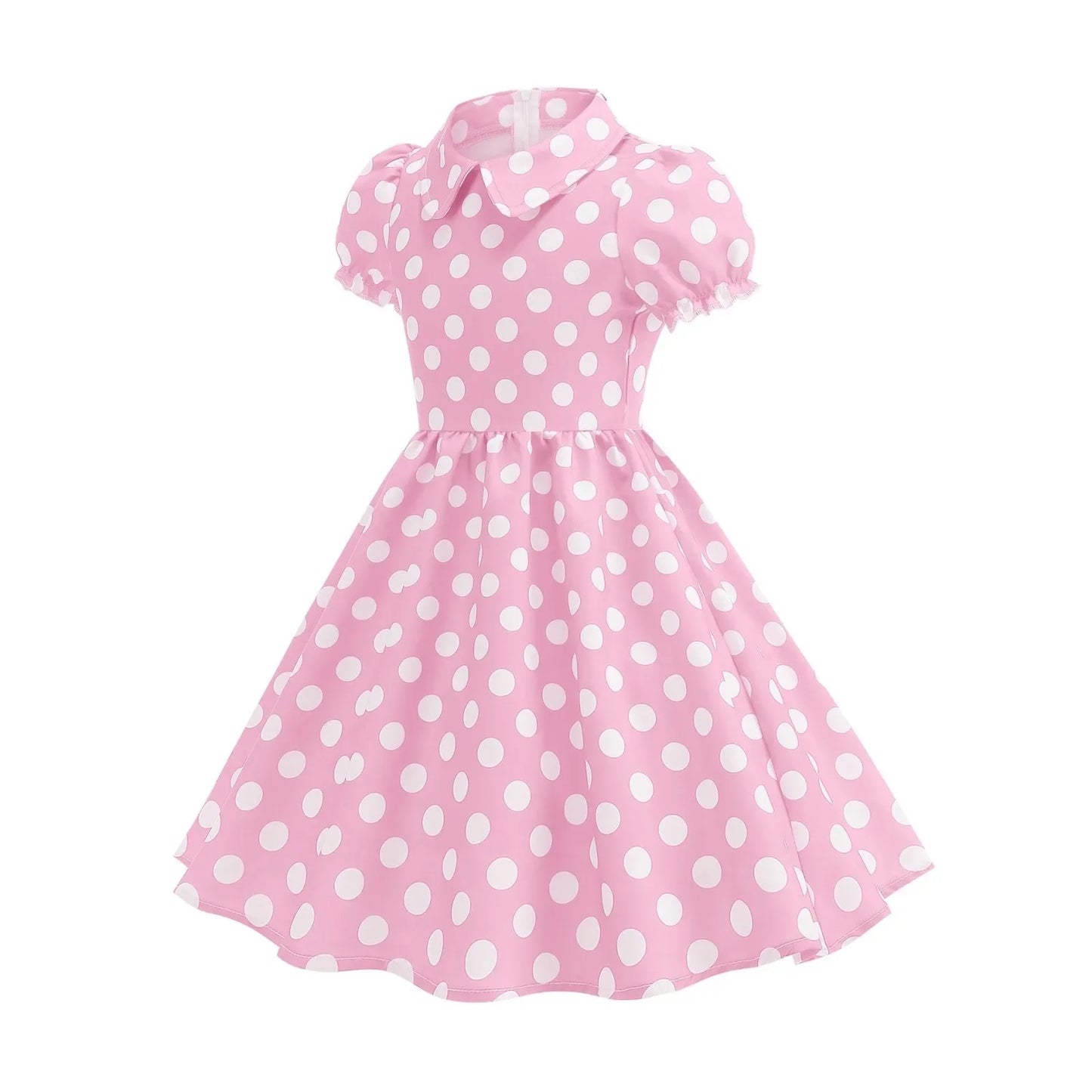 New Fashion Kids Dress For Girls Polka Dot Short-sleeved Children Dress With Baby Collar Daily Girls Casual Costume