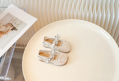 Children's Baotou Sandals Spring Summer New Princess Girls' Woven Hollow Soft Bottom Anti slip Sneaker Bowknot Comfortable
