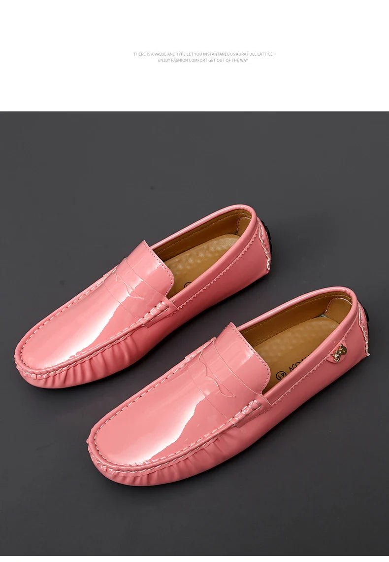 Patent Leather Beanie Shoes Men's New Spring and Summer Large Size Patent Leather Casual British Leather Shoes Women's Slip-On Lazy Casual Shoes Handmade Shoes