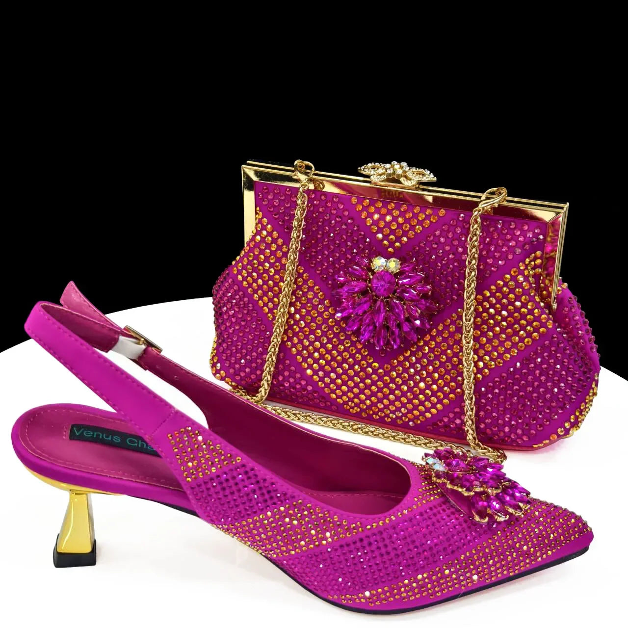 Italian Luxury Rhinestone Wine Pointed Toe High Heels with Matching Bag Set – Ideal for Parties and Special