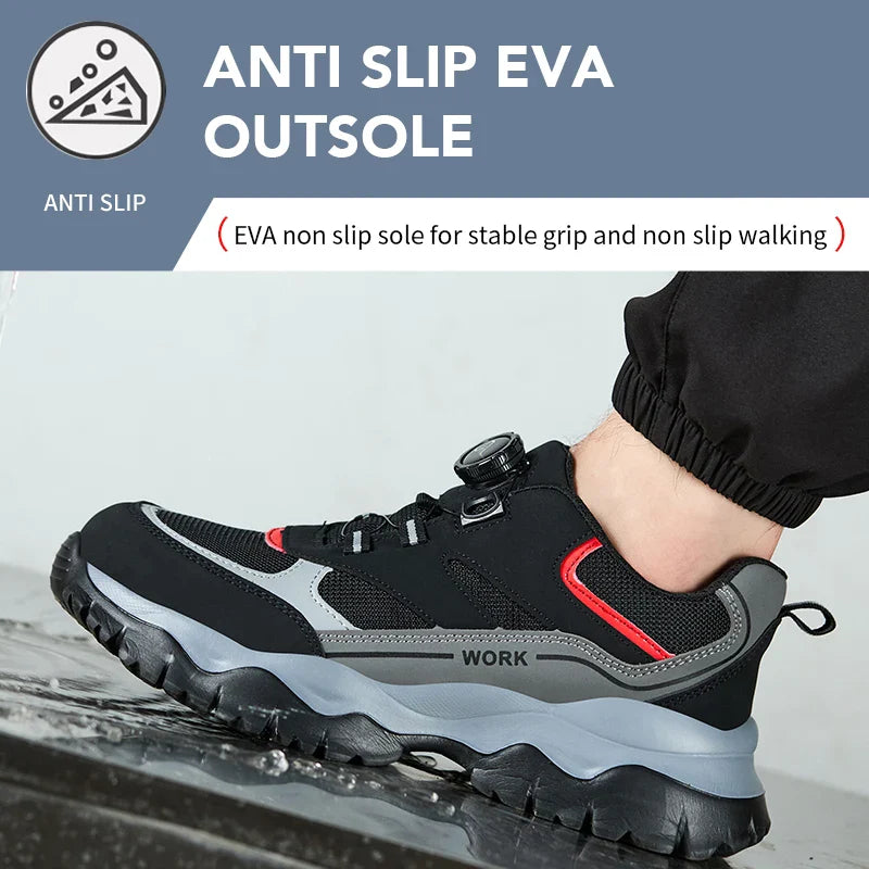 Men's Work Safety Boots Steel Toe Shoes Indestructible Shoes Puncture-Proof Work Boots Kevlar fabric Rotating Button Shoes