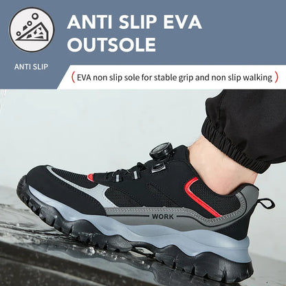Men's Work Safety Boots Steel Toe Shoes Indestructible Shoes Puncture-Proof Work Boots Kevlar fabric Rotating Button Shoes