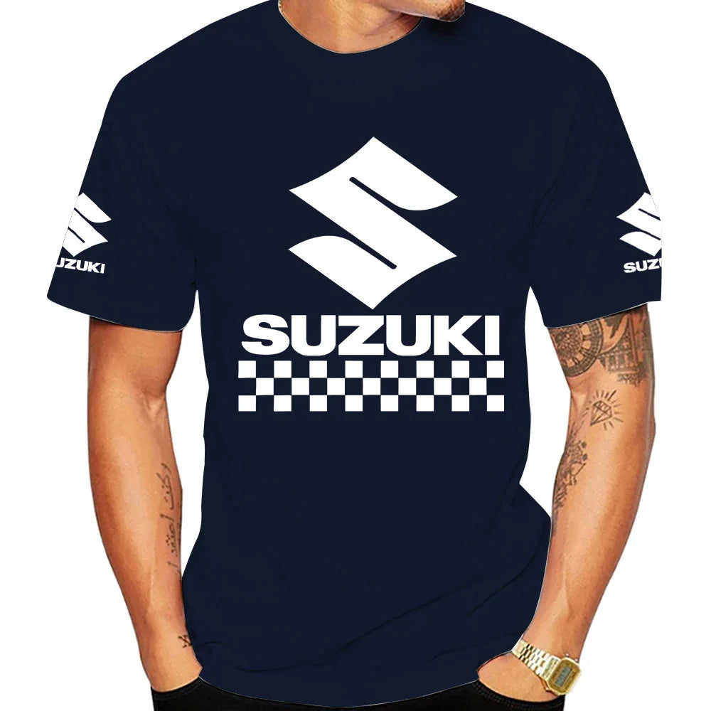 2026 Summer New Racing Motorcycle 100% Cotton Trendy Men T-shirt Daily Outdoor Sports Casual Loose Street Short-sleeve