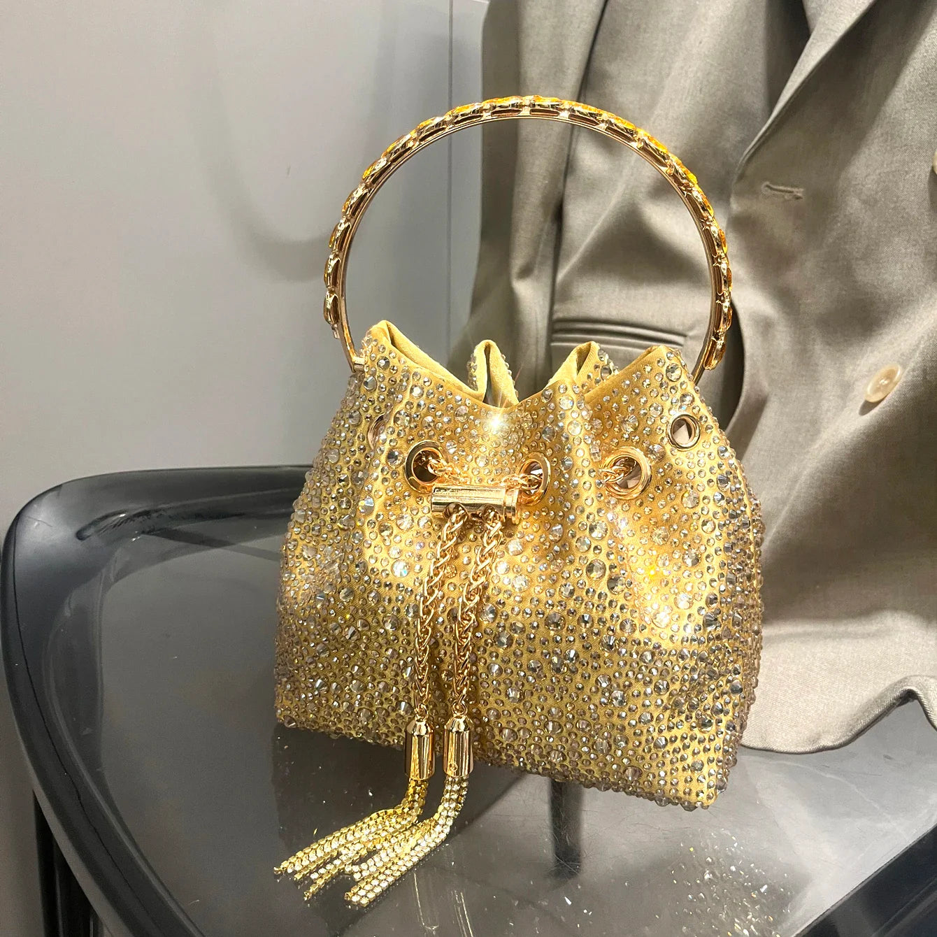 Handle Rhinestones Evening clutch Bag Purses and handbag luxury Designer shoulder bag Shiny Crystal Clutch purse bucket bag