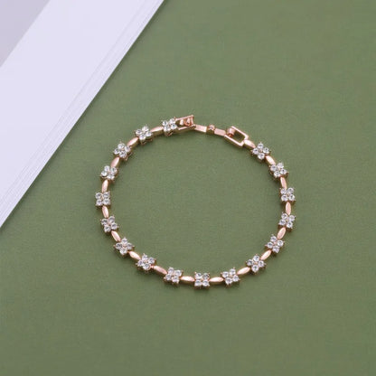 Flower Bracele Embellished with Premium Swarovski Crystals T Quality Brass with 18K Rose Gold Plated Wedding Bridal Gift