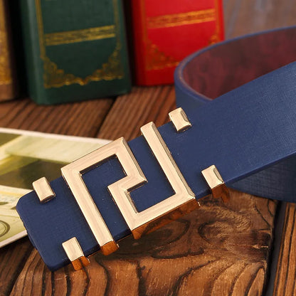 Men's and Women's Casual Fashion Belt  Korean Version Gold Buckle Belt Trendy I-shaped Buckle Belt