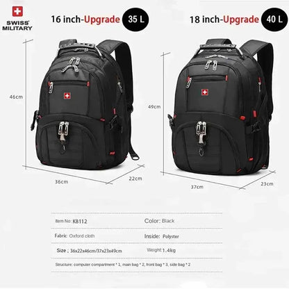 Laptop Backpack Waterproof USB Charge Port Swiss-style Multifunctional Rucksack Schoolbag Mochila Hiking Travel bag
