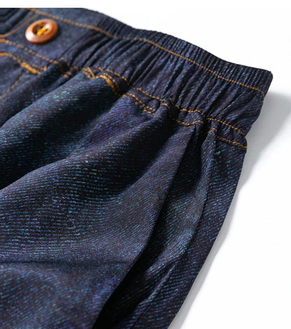 Women Pants 100% Mulberry Silk 16 momme Silk Loose Type Wide Leg Navy Jeans Printed Long Pants Trousers With Pockets L XL M1155