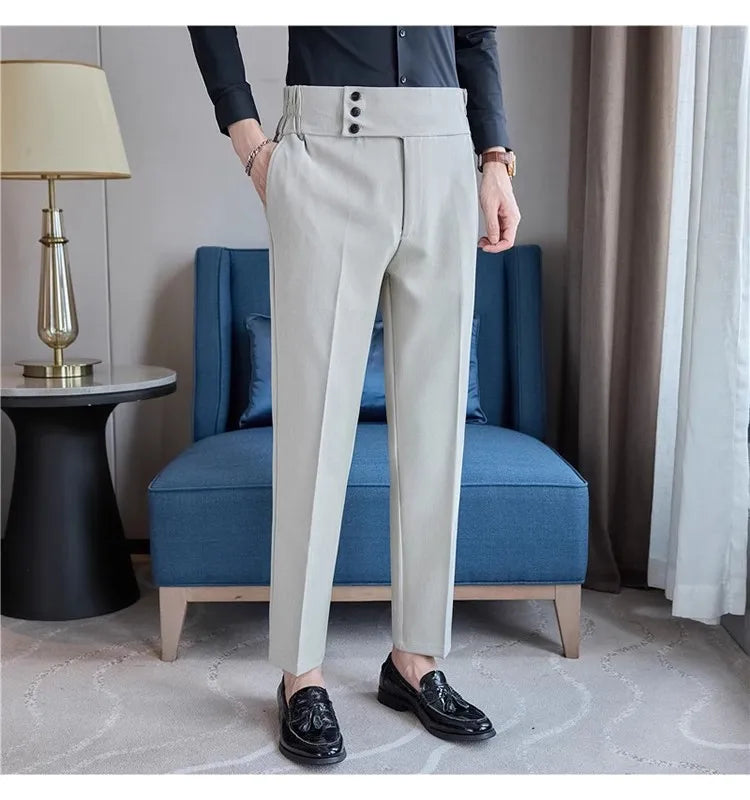 Men Summer Boutique Suits Pants Male Formal Wear Trousers Quality Men British Style Ice Silk Fabric Business Casual Suit Pants