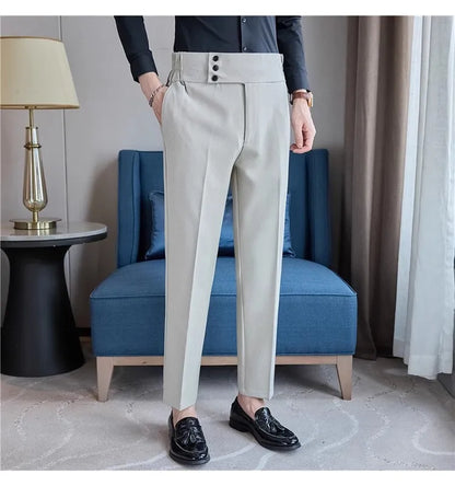 Men Summer Boutique Suits Pants Male Formal Wear Trousers Quality Men British Style Ice Silk Fabric Business Casual Suit Pants