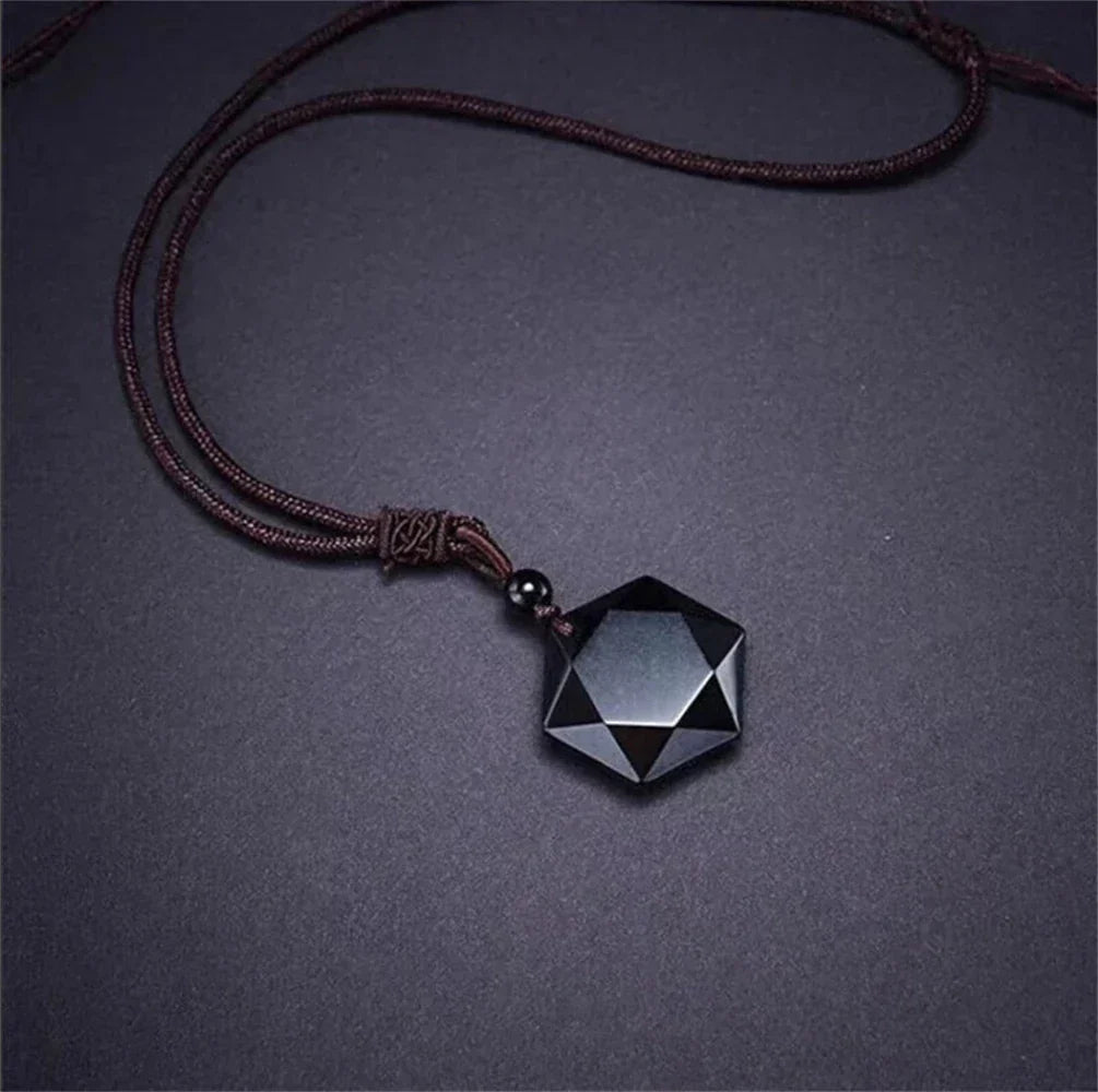 New Fashion Black Obsidian Pendant Necklace Obsidian Star Pendant Lucky Love Crystal Jewelry With Free Rope Drop shipping