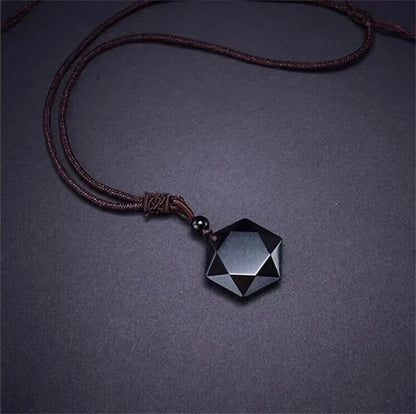 New Fashion Black Obsidian Pendant Necklace Obsidian Star Pendant Lucky Love Crystal Jewelry With Free Rope Drop shipping