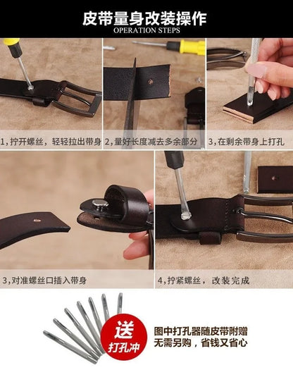 Men's Vintage Casual Belt Black Pin Buckle Student Versatile Leather Wide Belt