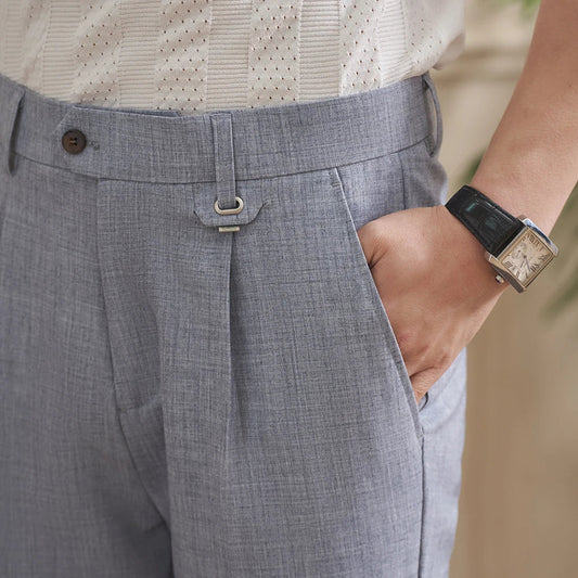 Men's High-Quality Woven Suit Trousers Slim Fit Formal Trousers, Classic Solid Color Trousers