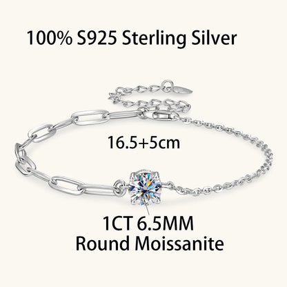 Certified 1CT Round Moissanite Solitaire Bracelet S925 Silver Plated 18K Gold D VVS Lab Diamond WristChain Jewelry Gift
