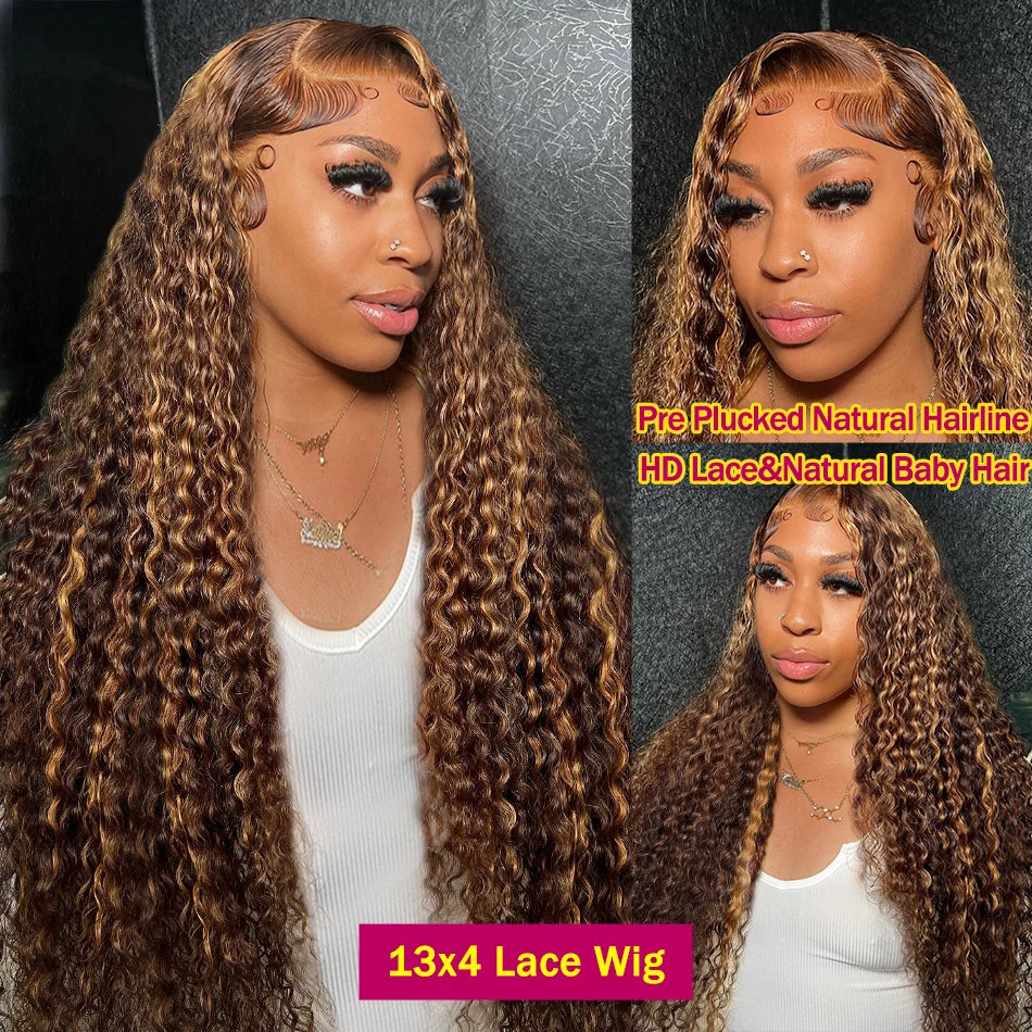 30 32 Inch Highlight Ombre Lace Frontal Wig Curly Human Hair Wigs 4/27 Colored 13x4 13X6 Deep Curly 4x4 5X5 Lace Closure Wigs