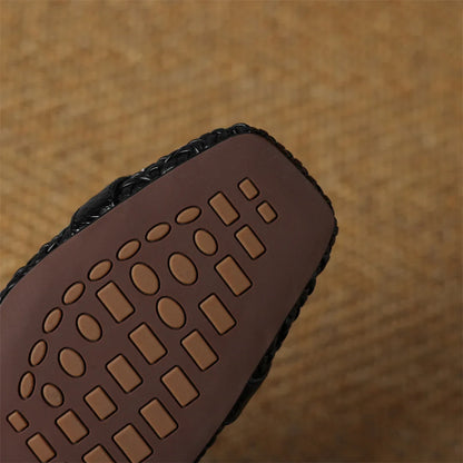 Women's genuine leather braided microfiber patchwork summer breathable pumps crystal buckle 4cm thick med heel daily dress shoes