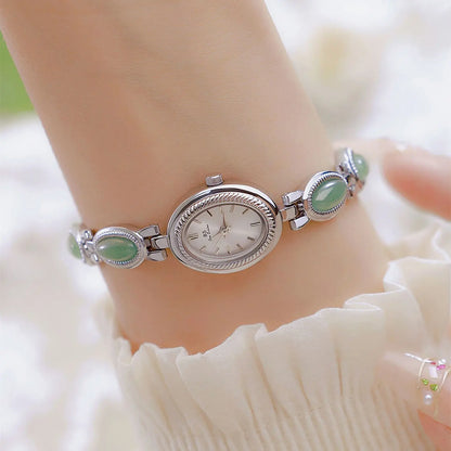 Women's Watch Ladies Bracelet Luxury Brand Waterproof Retro Natural Dongling Stone Hotan Jade Advanced Chain Watches Gift
