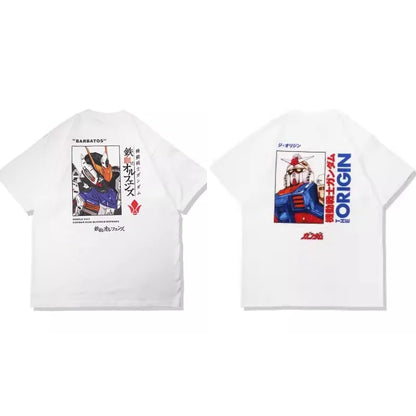 Japanese Anime All Cotton T-shirt Mobile Suit Gundam RX78 Design Picture Short Sleeved Hot Selling Loose Casual Couple Top