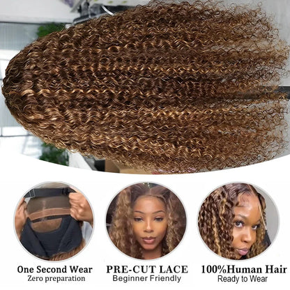 30 32 Inch Highlight Ombre Lace Frontal Wig Curly Human Hair Wigs 4/27 Colored 13x4 13X6 Deep Curly 4x4 5X5 Lace Closure Wigs