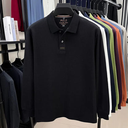 100% Breathable Cotton  Men's 2025 Autumn Long-Sleeve Polo Shirt - Classic Cotton Collared Business Casual Style
