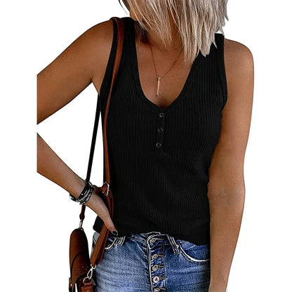 9 Colour Casual Chic Ribbed Tank Top - Everyday Sleeveless V-Neck Slight Stretch Durable Easy Care All-Season Essential