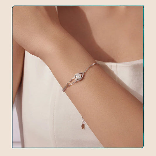1CT 925 Sterling Silver Bracelets Moissanite Pear Cut Zircon Bracelet Adjustable Wrist Link Chain with GRA for Women