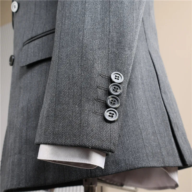 Man Outfit Turn Down Collar Long Sleeve Blazer Men Turn Down Collar Vest Straight-leg Pant Male Striped Slim 3-piece Suit Set