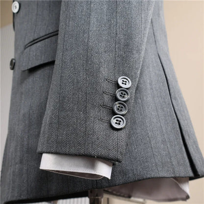 Man Outfit Turn Down Collar Long Sleeve Blazer Men Turn Down Collar Vest Straight-leg Pant Male Striped Slim 3-piece Suit Set