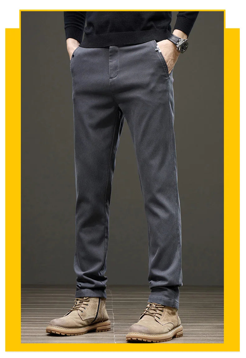 Business Straight Men's Pants Fashion Comfortable Brand Lyocell Soft Trousers Classic Simple Regular Solid Color Slim Pants