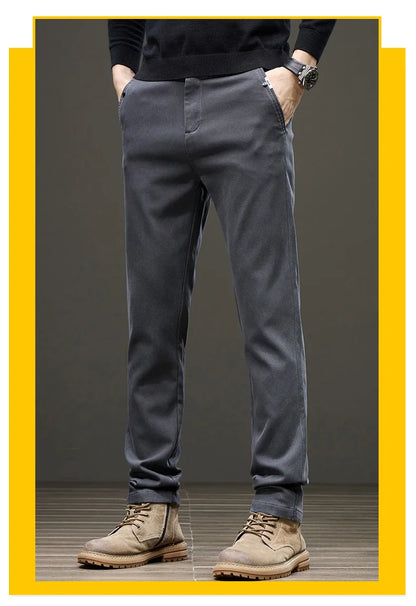 Business Straight Men's Pants Fashion Comfortable Brand Lyocell Soft Trousers Classic Simple Regular Solid Color Slim Pants