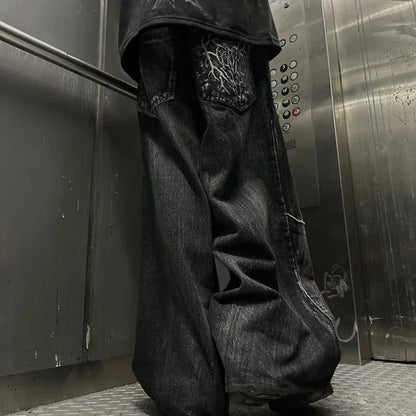Vintage Y2K Baggy Jeans Splicing embroidery Pattern high quality jeans Hip Hop Gothic Streetwear men women Casual wide leg jeans