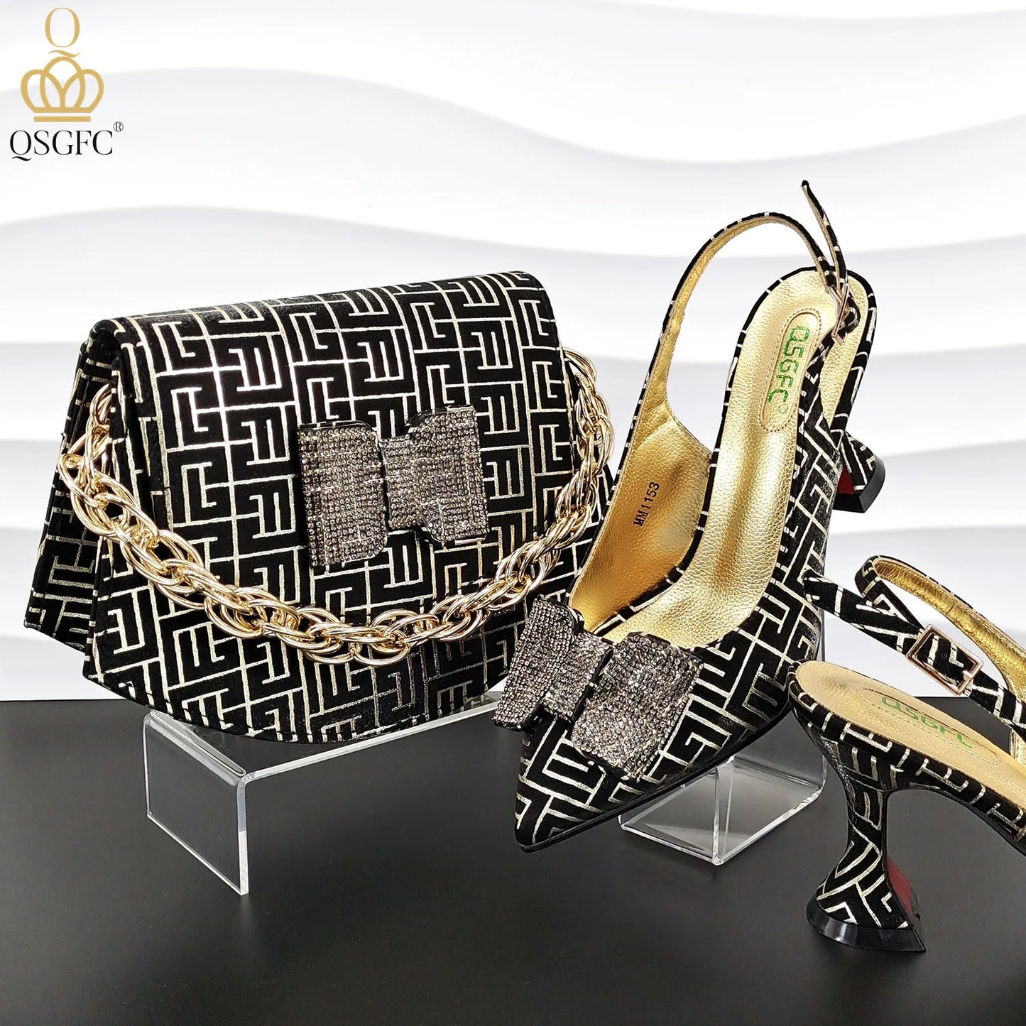 Italian Design Shoes and Bag Set Office Ladies Style Diamond Decoration Classic Women High Heel Shoes and Bag