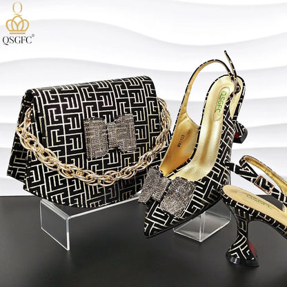Italian Design Shoes and Bag Set Office Ladies Style Diamond Decoration Classic Women High Heel Shoes and Bag
